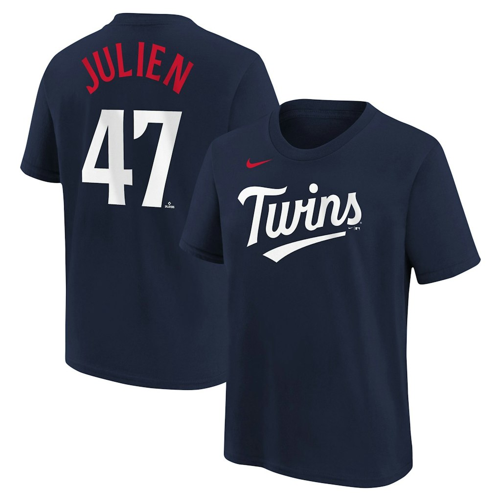 Youth Nike Minnesota Twins Edouard Julien Name & Number T-Shirt: $25.59 Youth Nike Minnesota Twins Edouard Julien Name & Number T-Shirt: $25.59