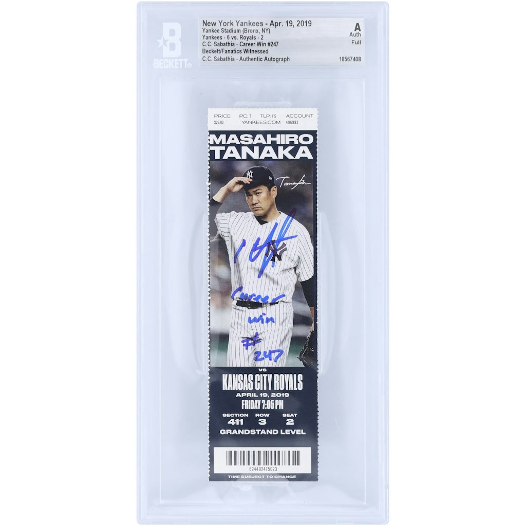CC Sabathia Autographed New York Yankees Career Win #247 Ticket: $399.99 CC Sabathia Autographed New York Yankees Career Win #247 Ticket: $399.99