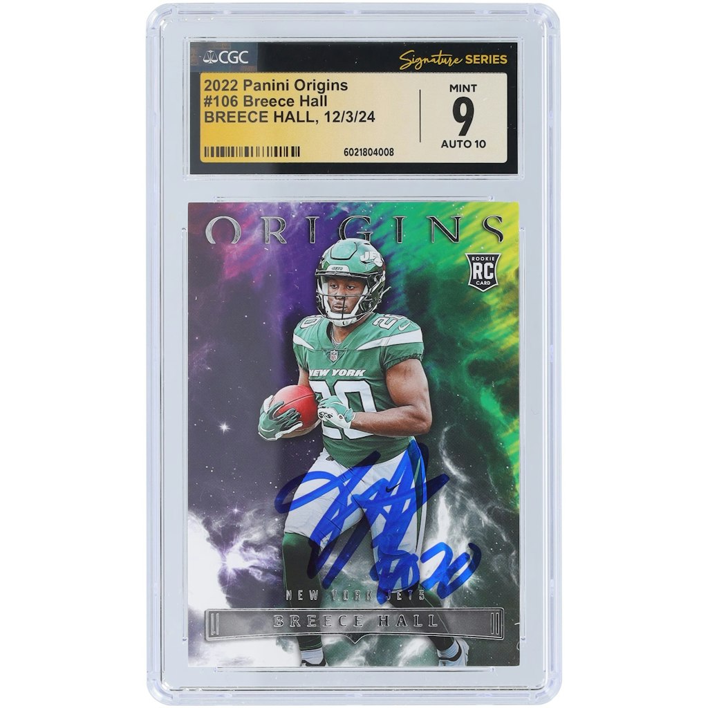 Breece Hall New York Jets Autographed 2022 Panini Origins Rookie Card: $199.99 Breece Hall New York Jets Autographed 2022 Panini Origins Rookie Card: $199.99