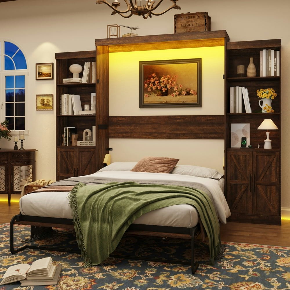 Anpoo Queen Murphy Bed with LED Lights and Storage Units: $599.99 Anpoo Queen Murphy Bed with LED Lights and Storage Units: $599.99