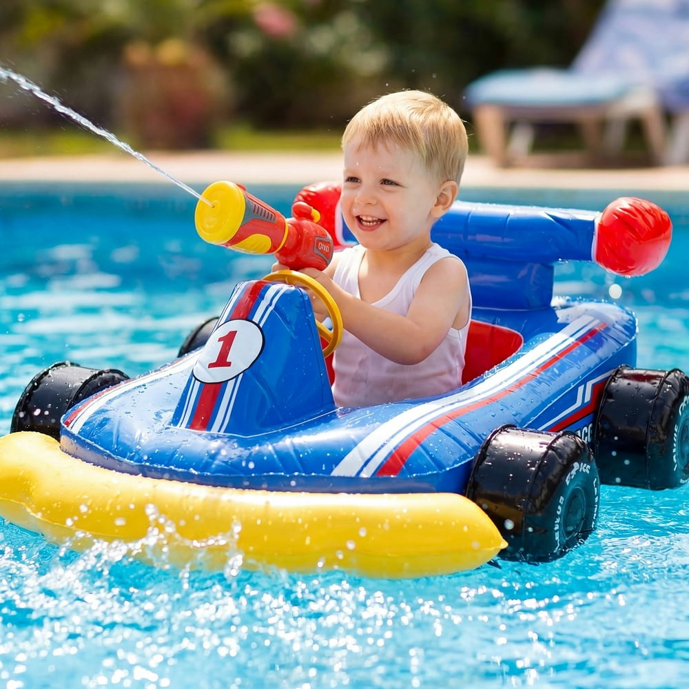Inflatable Kids Go-Kart Pool Float with Water Blaster and Steering Wheel: $22.99