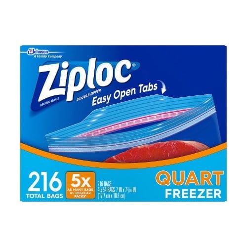 Ziploc Double Zipper Quart Freezer Bags 216-Count: $16.89 Ziploc Double Zipper Quart Freezer Bags 216-Count: $16.89