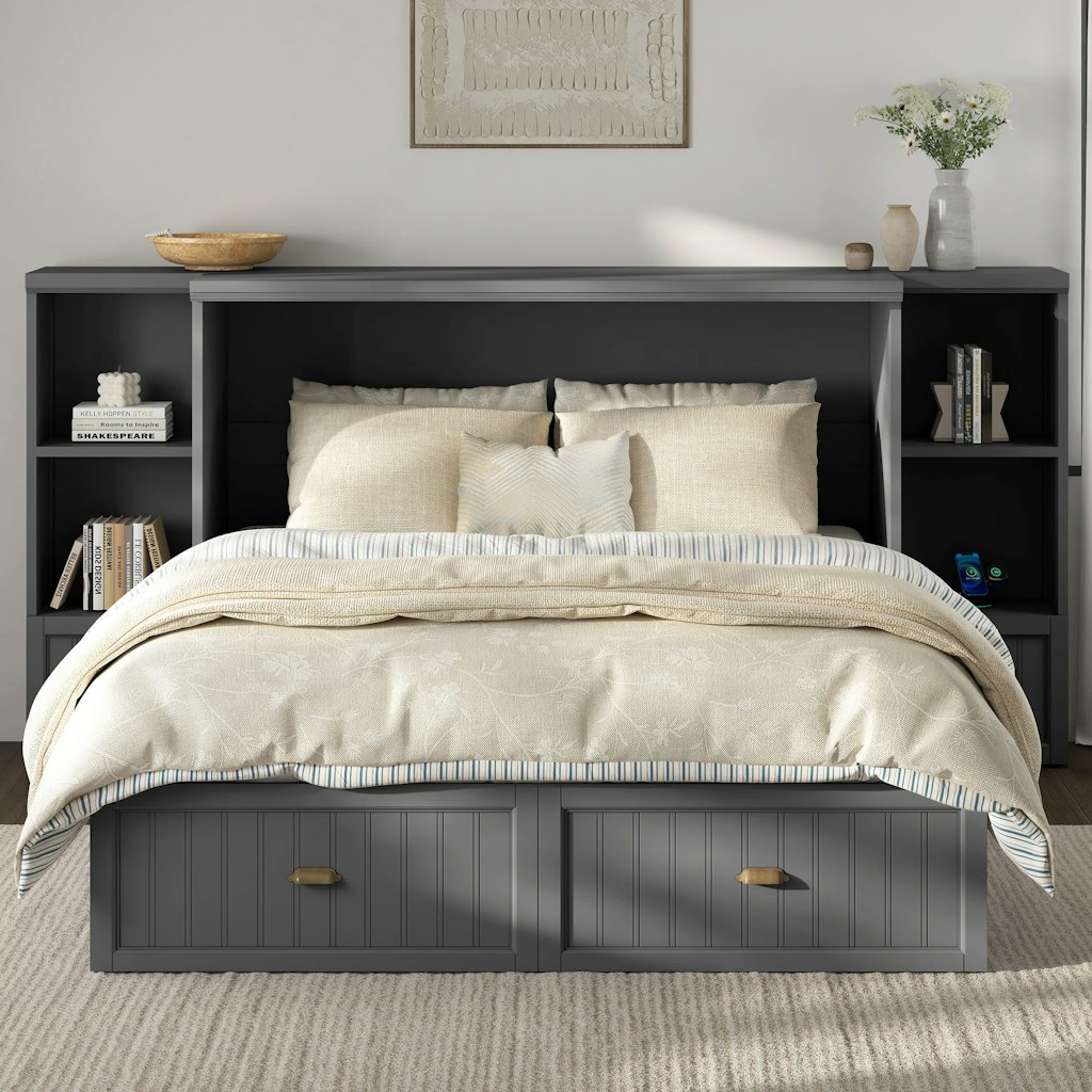 Lark Manor Wilkinson Farmhouse Queen Murphy Bed: $500