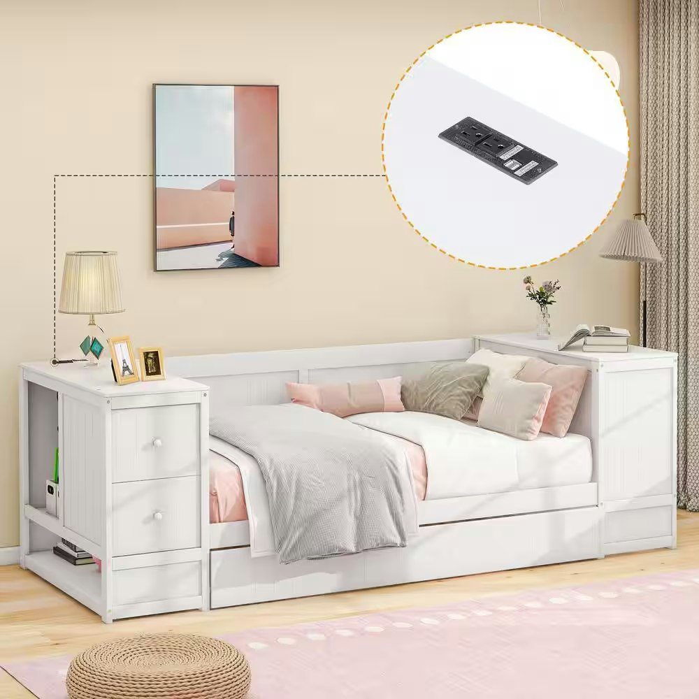 Qualler Twin Size Daybed w/ Trundle & Charging Station: $387 Qualler Twin Size Daybed w/ Trundle & Charging Station: $387