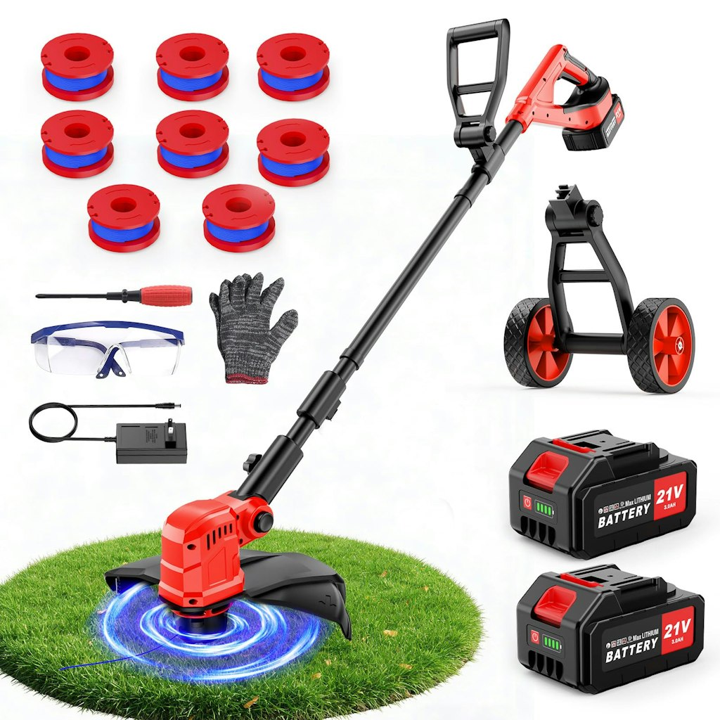 Lmozim 21V 14" Cordless String Trimmer & Lawn Edger w/ 2 Batteries: $100