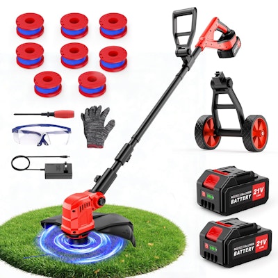 Lmozim 21V 14" Cordless String Trimmer & Lawn Edger w/ 2 Batteries for $100 + free shipping