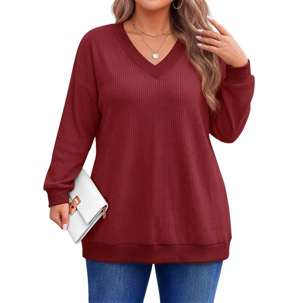 Fantaslook Women's Waffle Knit V-Neck Pullover Sweatshirt: $16.99 Fantaslook Women's Waffle Knit V-Neck Pullover Sweatshirt: $16.99
