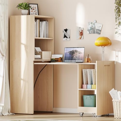Zevemomo Folding Convertible Desk with Shelves and Wheels: $169.99 Zevemomo Folding Convertible Desk with Shelves and Wheels: $169.99