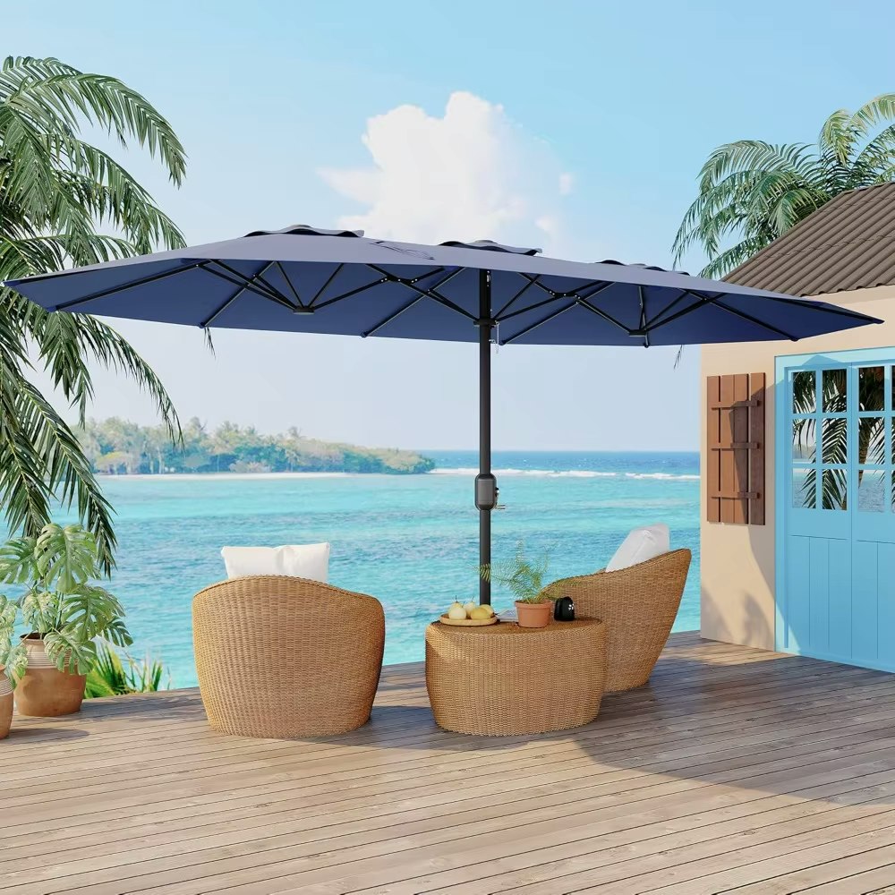 15-Foot Double-Sided Patio Umbrella w/ Base: $80 15-Foot Double-Sided Patio Umbrella w/ Base: $80