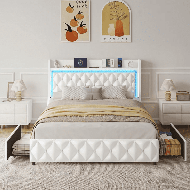 Anpoo LED Upholstered Platform Bed Frame with Power Outlet and 2 Drawers: $109.99 Anpoo LED Upholstered Platform Bed Frame with Power Outlet and 2 Drawers: $109.99