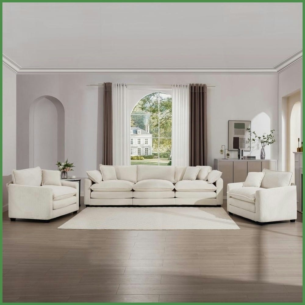 Light Beige Corduroy 3-Piece Sofa Set: $1,854.38 Light Beige Corduroy 3-Piece Sofa Set: $1,854.38