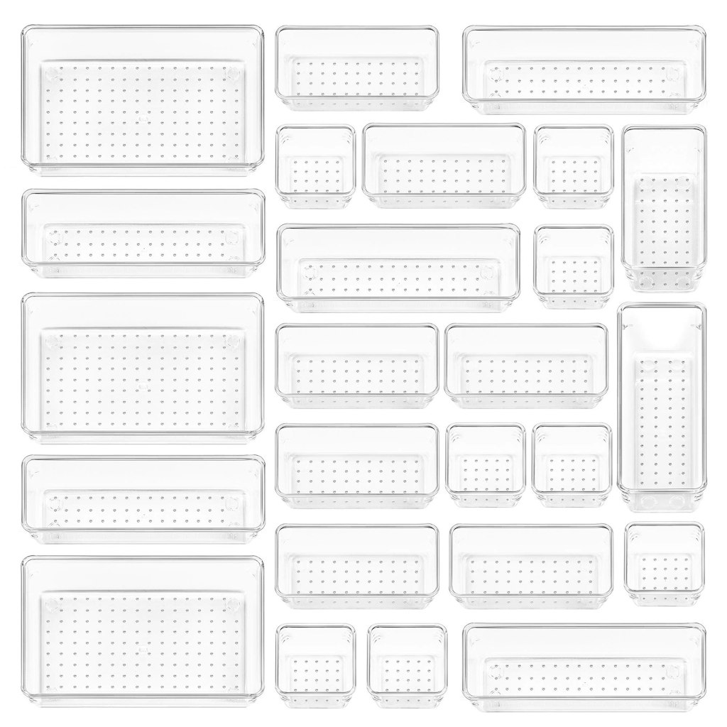 Vtopmart 25-Piece Clear Plastic Drawer Organizer Set: $18