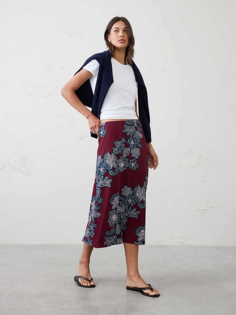 Sheen Twill Pull-On Midi Skirt: $54 Sheen Twill Pull-On Midi Skirt: $54