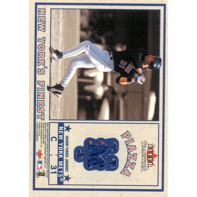 2002 Fleer Tradition Update New York's Finest Dual Swatch Roger Clemens and Mike Piazza Jersey Card: $108