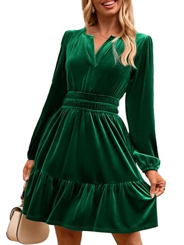 Simplee Women's Velvet Long Sleeve V-Neck Swing Dress: $42.49 Simplee Women's Velvet Long Sleeve V-Neck Swing Dress: $42.49