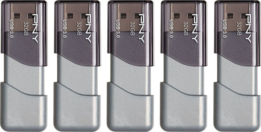 Pny Turbo Attache 3 32GB USB 3.0 Flash Drive 5-Pack: $34.99