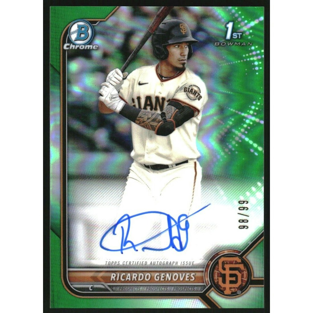 2022 Bowman Chrome Ricardo Genoves Green Refractor Prospect Autograph: $22.50 2022 Bowman Chrome Ricardo Genoves Green Refractor Prospect Autograph: $22.50