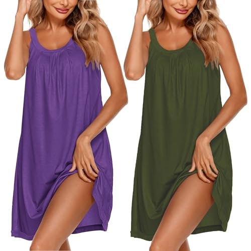 Ekouaer Women's Sleeveless Pleated Nightgown 2-Pack: $19.98 Ekouaer Women's Sleeveless Pleated Nightgown 2-Pack: $19.98