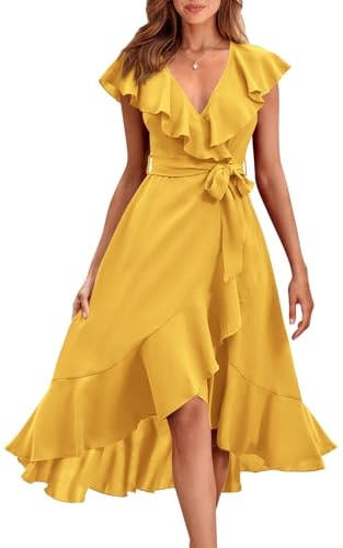 Prettygarden V-Neck Ruffle Short Sleeve Belted Midi Dress: $49.98 Prettygarden V-Neck Ruffle Short Sleeve Belted Midi Dress: $49.98