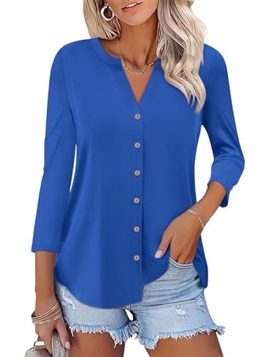 Orandesigne Women's 3/4 Sleeve V-Neck Button Down Shirt: $14.97 Orandesigne Women's 3/4 Sleeve V-Neck Button Down Shirt: $14.97
