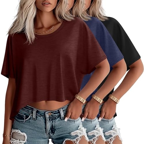 Huukeay Women's Oversized Cropped T-Shirt 3-Pack: $25.64 Huukeay Women's Oversized Cropped T-Shirt 3-Pack: $25.64