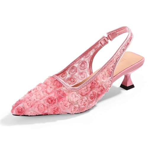 Women's Floral Lace Slingback Kitten Heels: $25.02