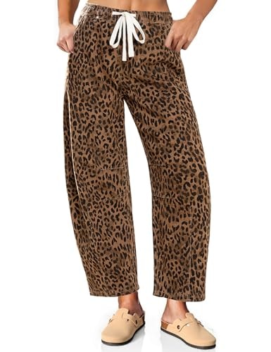 Vetinee Women's Leopard Print Loose Fit Elastic Waist Jeans: $32.29