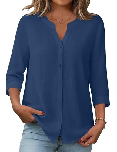 Zeagoo Women's Cotton Three-Quarter Sleeve Linen Blouse: $24.98 Zeagoo Women's Cotton Three-Quarter Sleeve Linen Blouse: $24.98