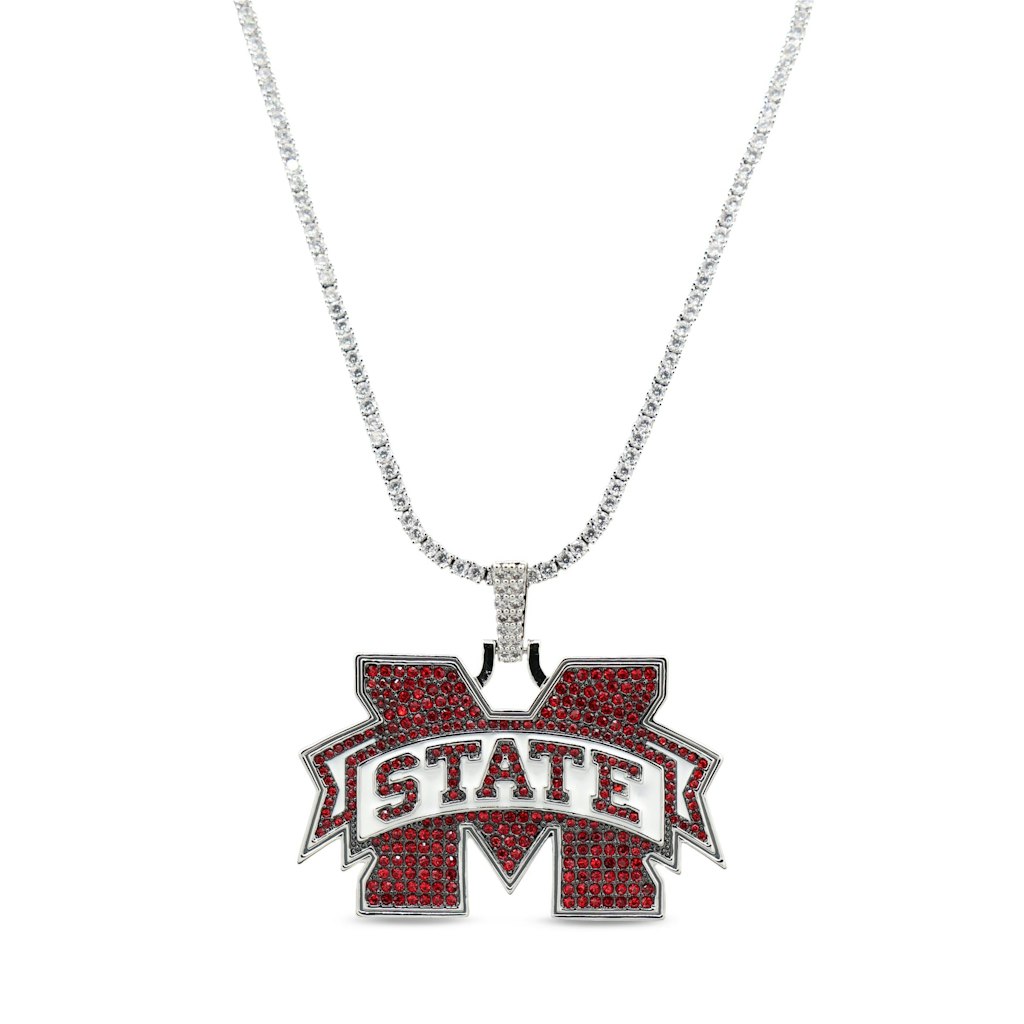 Mississippi State Bulldogs 14K White Gold Logo Pendant and 20-inch Tennis Chain: $309.99
