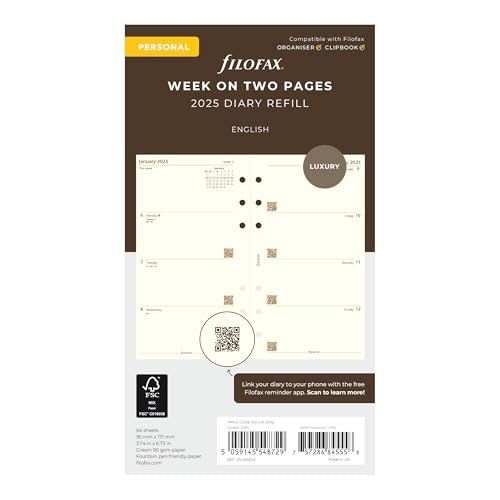 Filofax 2025 Personal/Compact Week-to-View Diary Refill: $3.22 Filofax 2025 Personal/Compact Week-to-View Diary Refill: $3.22