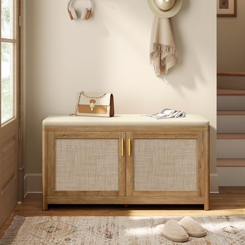 Vasagle Ellan Boho Shoe Storage Bench with Cushion: $84.98 Vasagle Ellan Boho Shoe Storage Bench with Cushion: $84.98