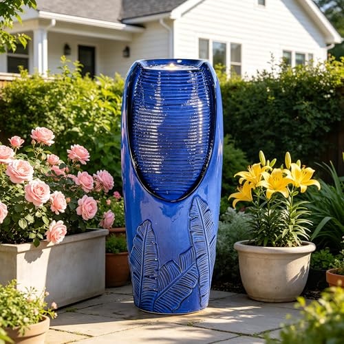 Autodaya 33-Inch Ceramic Jar Outdoor Water Fountain with Lights: $202.98