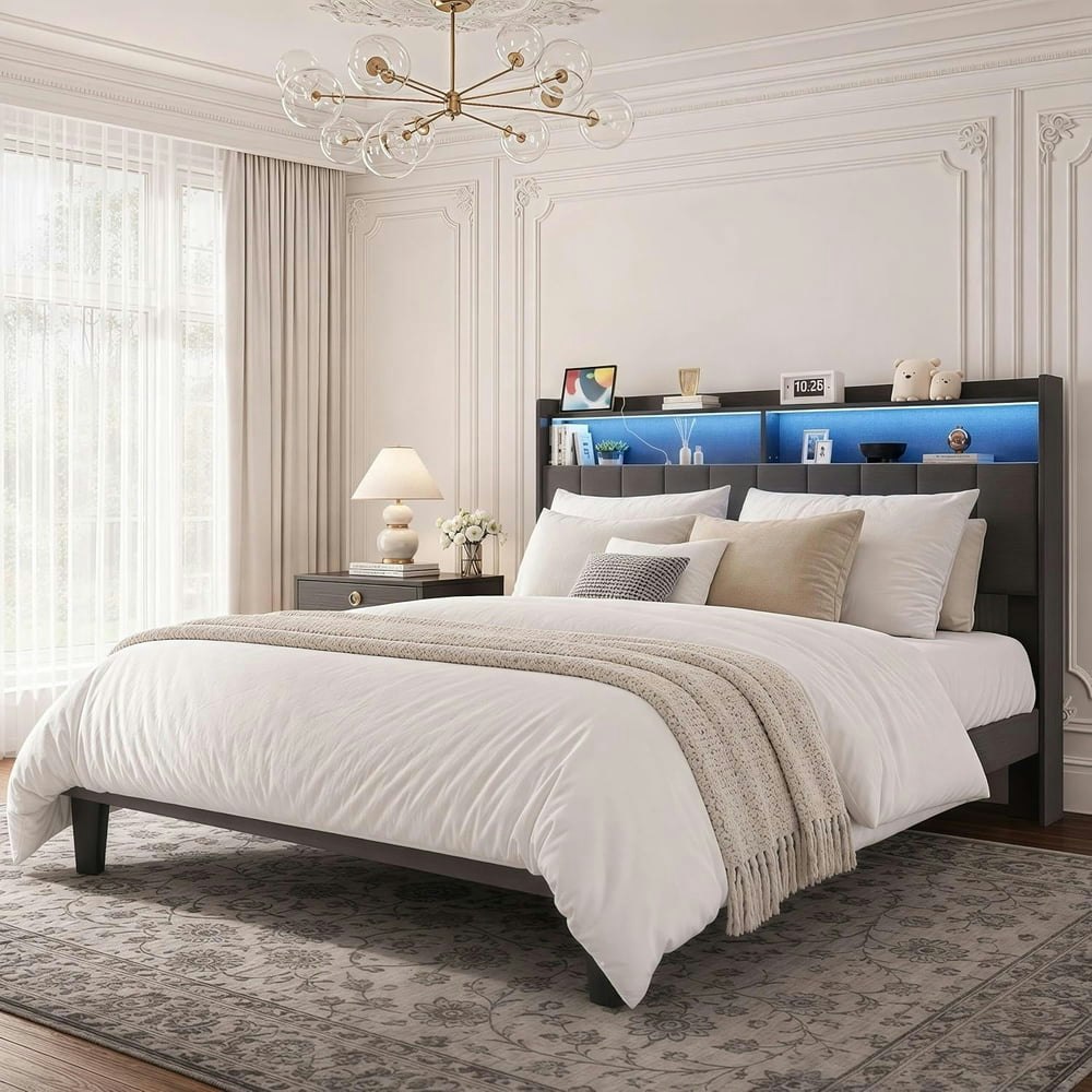 Jolifa Full Upholstered Platform Bed Frame with LED Headboard: $99.99