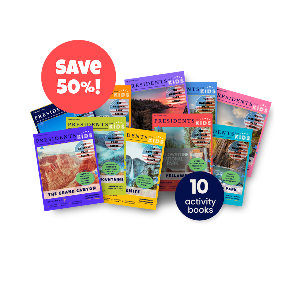 Presidents for Kids 10 Most Visited National Parks Activity Book Bundle: $50
