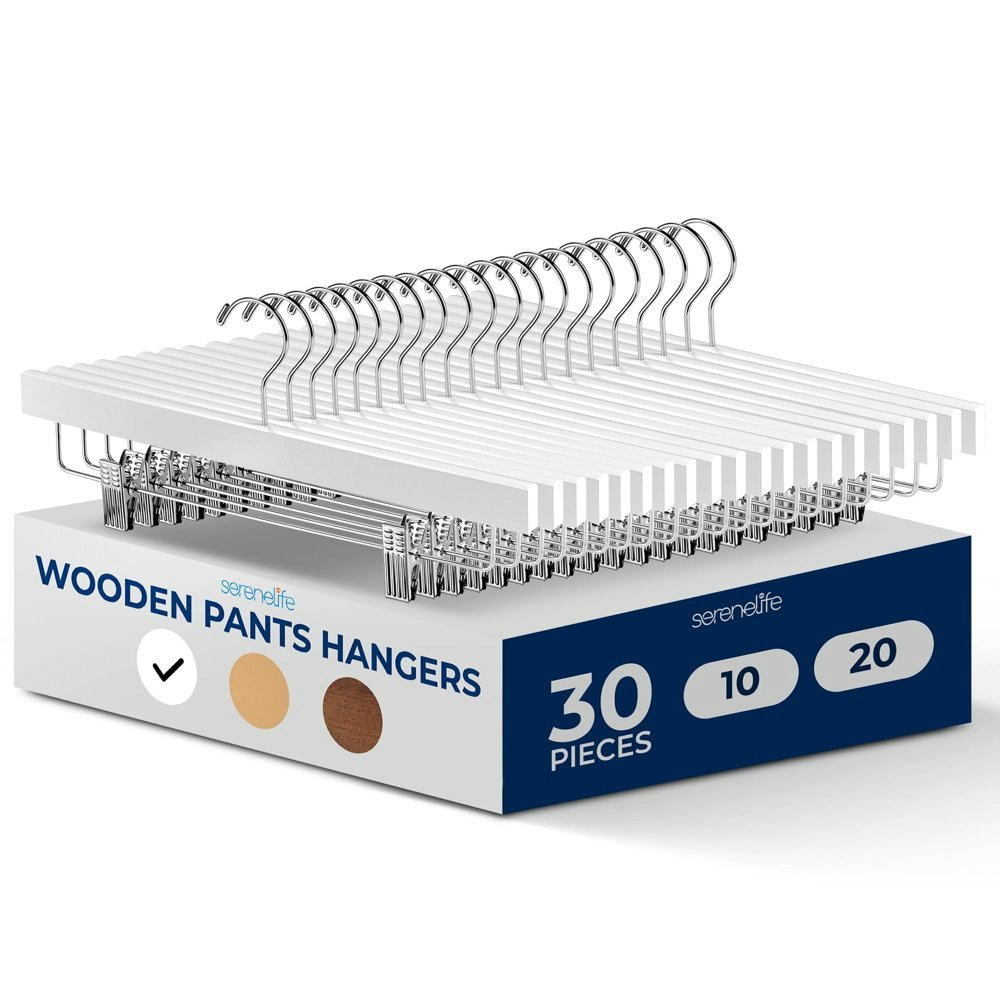 Premium Wooden Pants Hangers with Adjustable Clips 30-Pack: $31.99