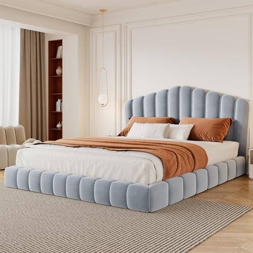Merax Queen Velvet Platform Bed: $315.63