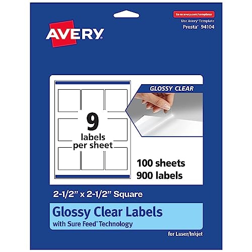 Avery 2.5" x 2.5" Glossy Clear Square Labels 900-Count: $116.63 Avery 2.5" x 2.5" Glossy Clear Square Labels 900-Count: $116.63