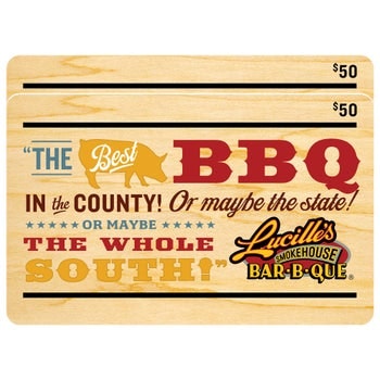 Two $50 Lucille's Smokehouse Bar-B-Que eGift Cards ($100 Value): $70 Two $50 Lucille's Smokehouse Bar-B-Que eGift Cards ($100 Value): $70