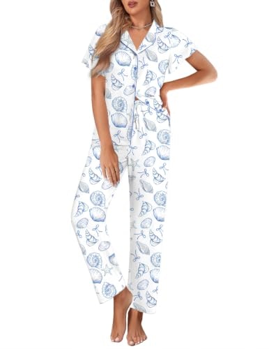 Ekouaer Women's Ruffle Sleeve Button-Up Pajama Set: $26.98 Ekouaer Women's Ruffle Sleeve Button-Up Pajama Set: $26.98