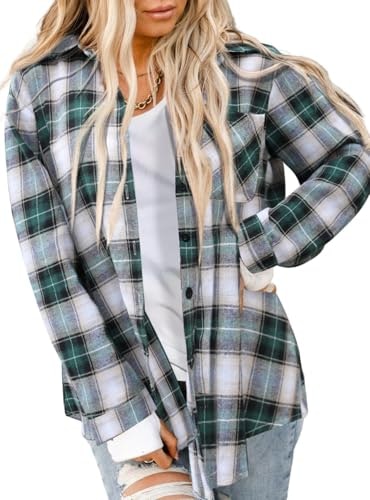 Asiertiy Women's Buffalo Plaid Flannel Button-Down Shirt: $14.98