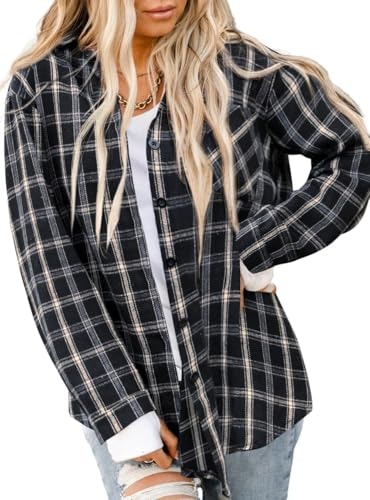 Asiertiy Women's Buffalo Plaid Flannel Button-Down Shirt: $14.98 Asiertiy Women's Buffalo Plaid Flannel Button-Down Shirt: $14.98