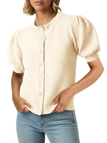 Saodimallsu Women's Puff Short Sleeve Cardigan Sweater: $19.93 Saodimallsu Women's Puff Short Sleeve Cardigan Sweater: $19.93