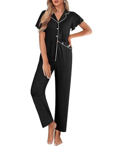 Ekouaer Women's Ruffle Sleeve Button Up Pajama Set: $19.99 Ekouaer Women's Ruffle Sleeve Button Up Pajama Set: $19.99