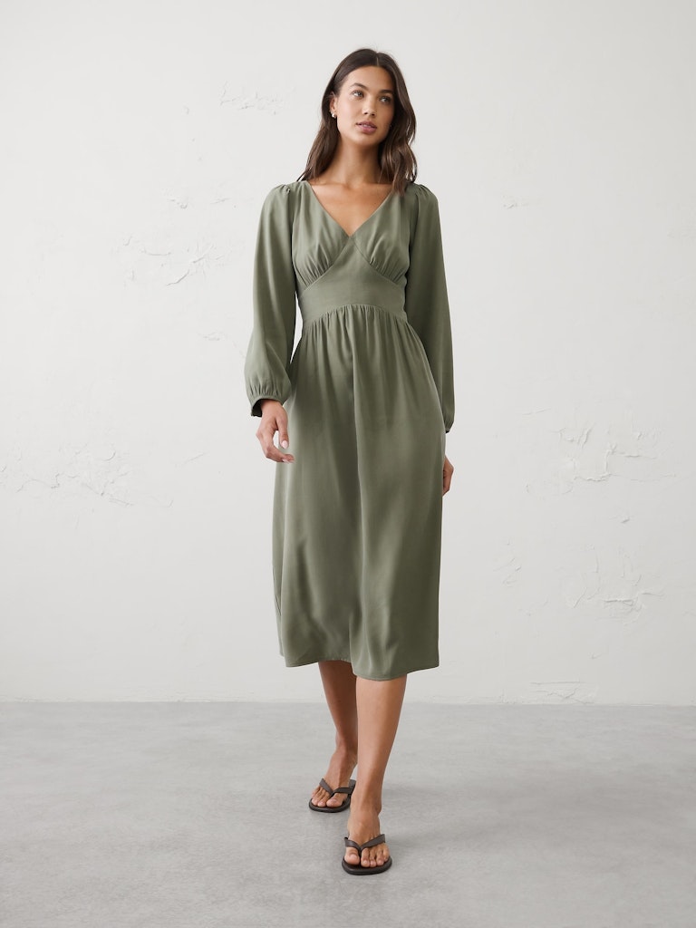 Arched-Yoke Midi Dress: $70 Arched-Yoke Midi Dress: $70