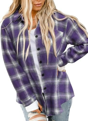 Asiertiy Women's Buffalo Plaid Flannel Button-Down Shirt: $14.98 Asiertiy Women's Buffalo Plaid Flannel Button-Down Shirt: $14.98