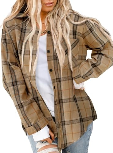 Asiertiy Women's Buffalo Plaid Flannel Button-Down Shirt: $14.98