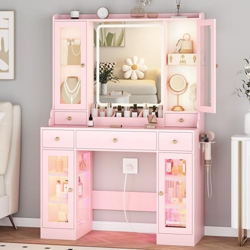 Huanlego Vanity Desk with Lighted Mirror and 3 Drawers: $207.99 Huanlego Vanity Desk with Lighted Mirror and 3 Drawers: $207.99