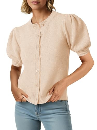 Saodimallsu Women's Puff Short Sleeve Cardigan Sweater: $19.93 Saodimallsu Women's Puff Short Sleeve Cardigan Sweater: $19.93