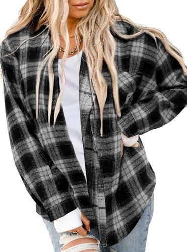 Asiertiy Women's Buffalo Plaid Flannel Button-Down Shirt: $14.98