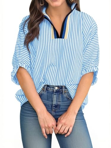 Tankaneo Women's V-Neck Striped Half-Sleeve Blouse: $16.97 Tankaneo Women's V-Neck Striped Half-Sleeve Blouse: $16.97